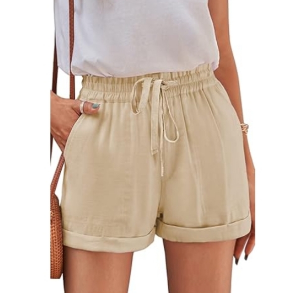 Casual Baggy Elastic Waist Drawstring Comfy Shorts Khaki